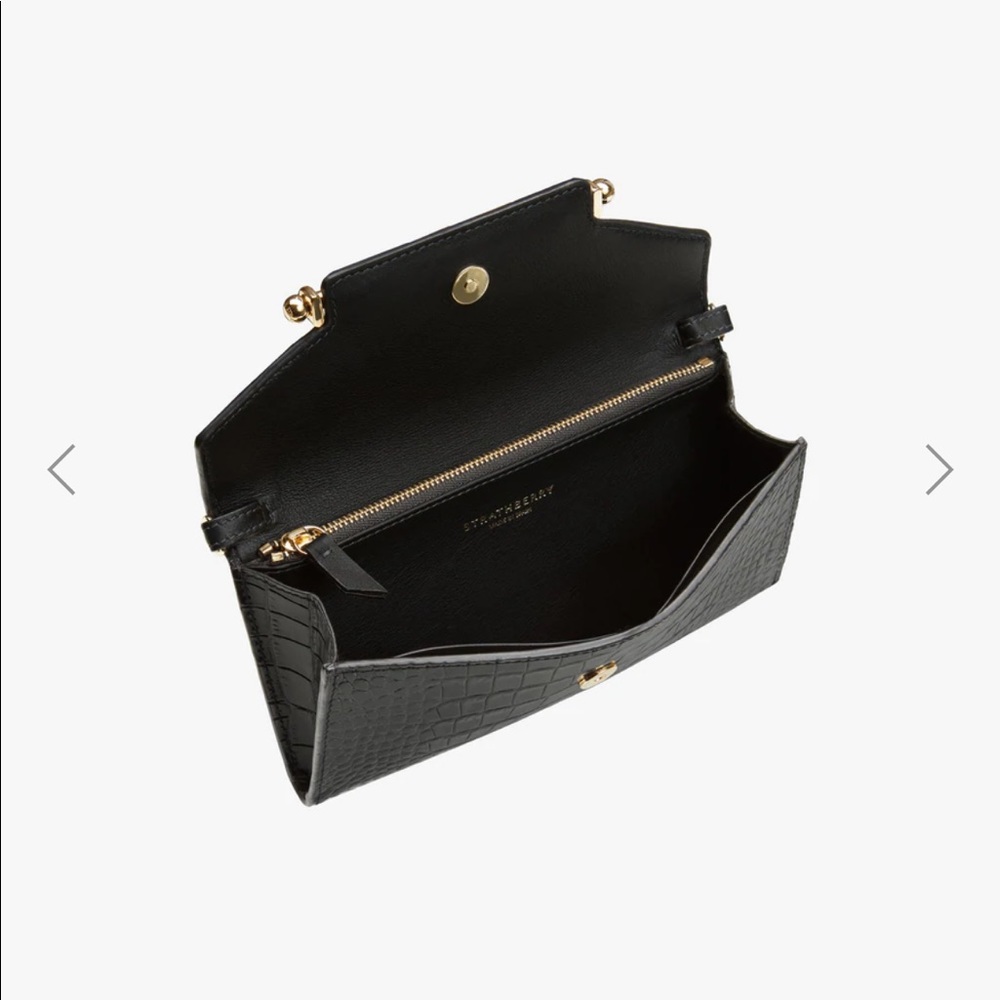 Strathberry Black Croc Embossed Leather Bag with Gold Chain - Picture 6 of 8